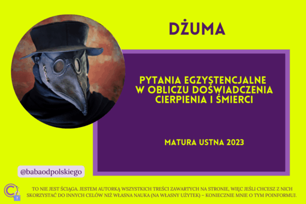 Pytania egzystencjalne w obliczu doświadczenia cierpienia i śmierci matura ustna 2023 Dżuma Albert Camus pytania jawne opracowanie Baba od polskiego
