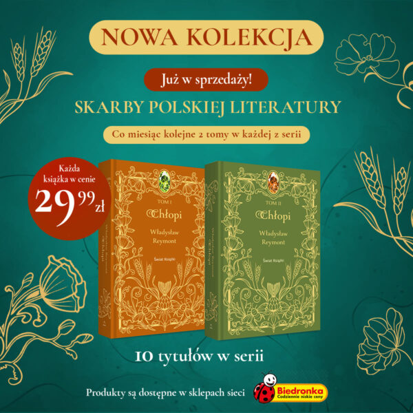 Zostałam ambasadorką serii Wydawnictwa Świat Książki "SKARBY POLSKIEJ LITERATURY" - czyli kolekcjonerskich wydań w bardzo niskiej cenie, które znajdziecie w sklepach Biedronka. Zaczynamy 22 stycznia 2024 r. od "ZNACHORA" i "DEWAJTIS". Co miesiąc pojawią się 2 kolejne tomy, wszystkie będę omówione i opracowane na mojej stronie www.babaodpolskiego.pl, by można je było wykorzystywać np. podczas lekcji (i zasilić tymi pięknymi wydaniami szkolne biblioteki). W kolekcji "Znachor", "Dewajtis", "Chłopi", "Przedwiośnie", "Profesor Wilczur", "Wesele" "Hrabina Cosel", "Pan Tadeusz", "Kariera Nikodema Dyzmy".