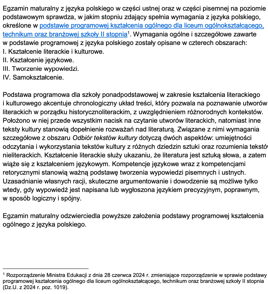 Wskazanie podstawy programowej z języka polskiego