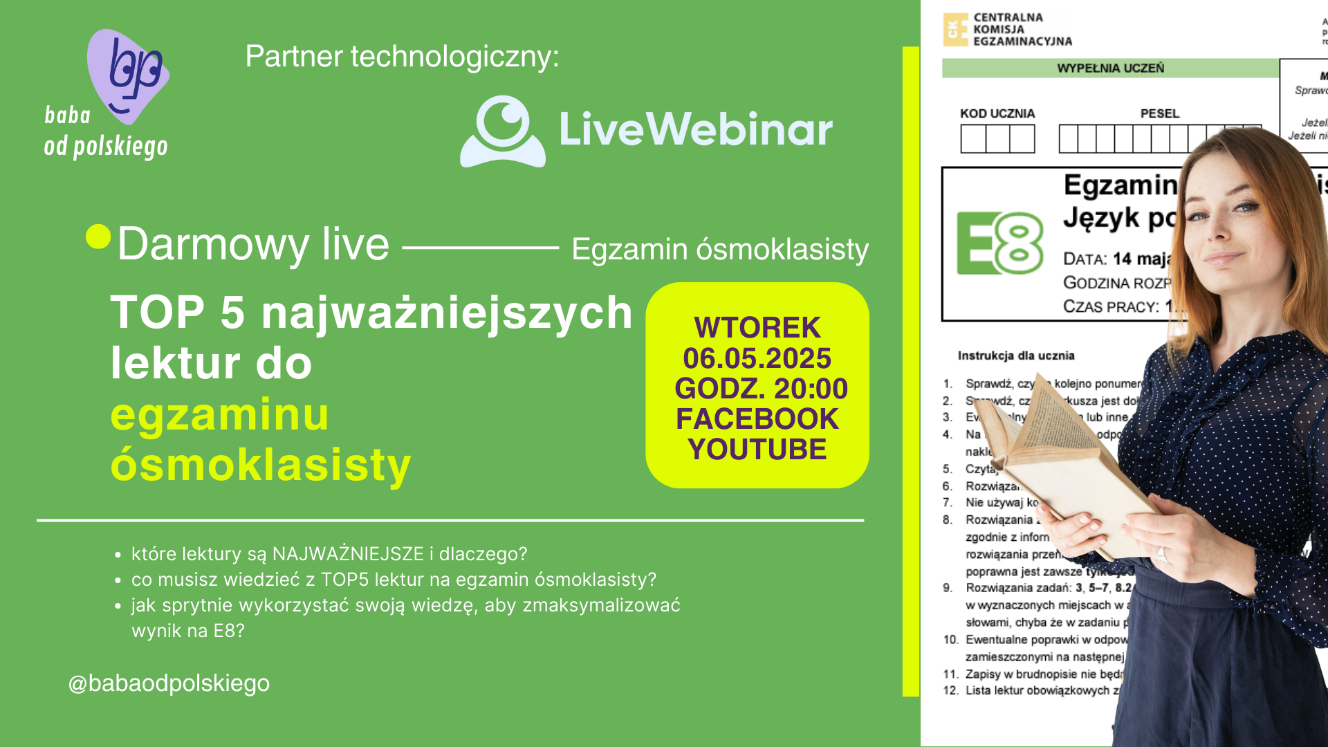 Egzamin ósmoklasisty – TOP 5 najważniejszych lektur / 06.05.2025 o godz. 20:00 [WEBINAR]