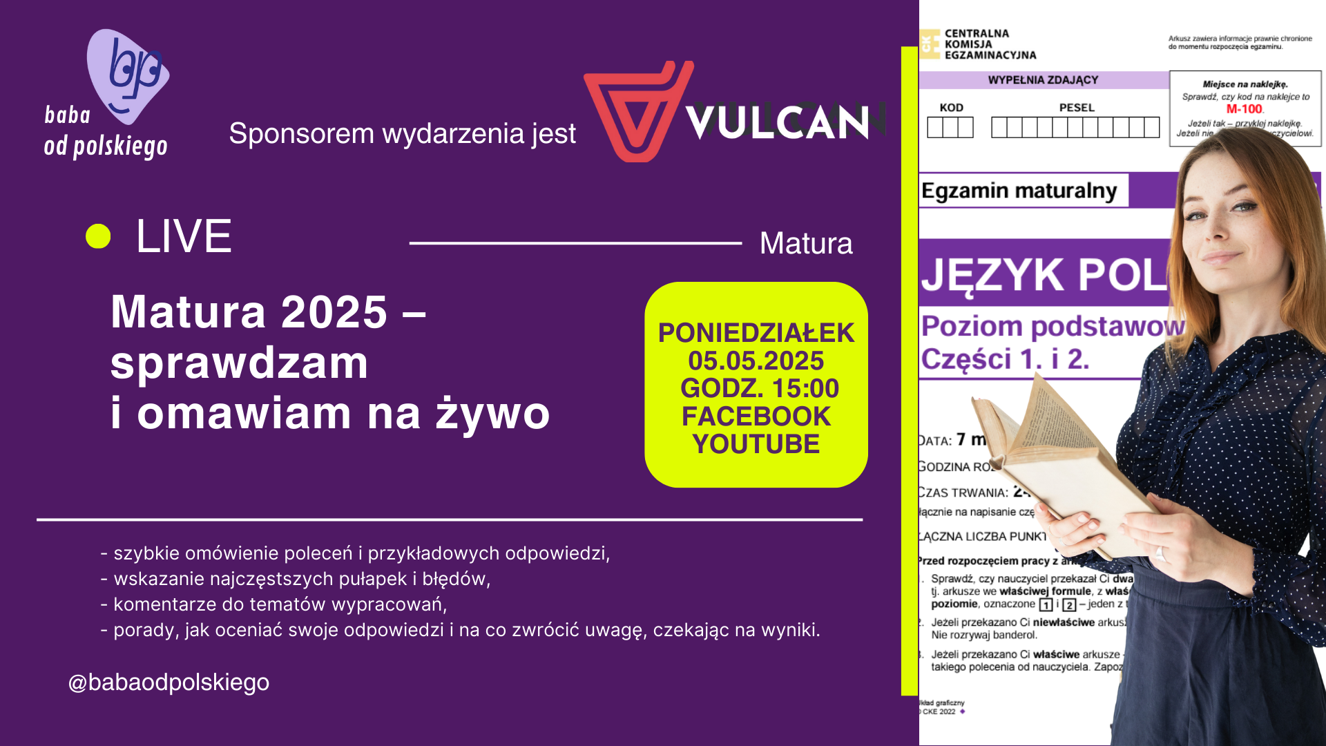 Matura 2025 – sprawdzam i omawiam na żywo [LIVE] – 5 maja 2025 o godz. 15:00