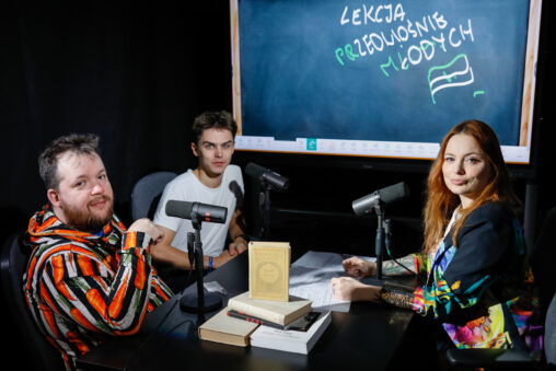 Warszawa, 13.05.2025, Studio S11 O-1, Audycja Matura po godzinach, n.z. Artur Cnotalski, Kacper Nowicki, Aneta Korycinska Baba od polskiego, fot. Piotr Podlewski / Polskie Radio