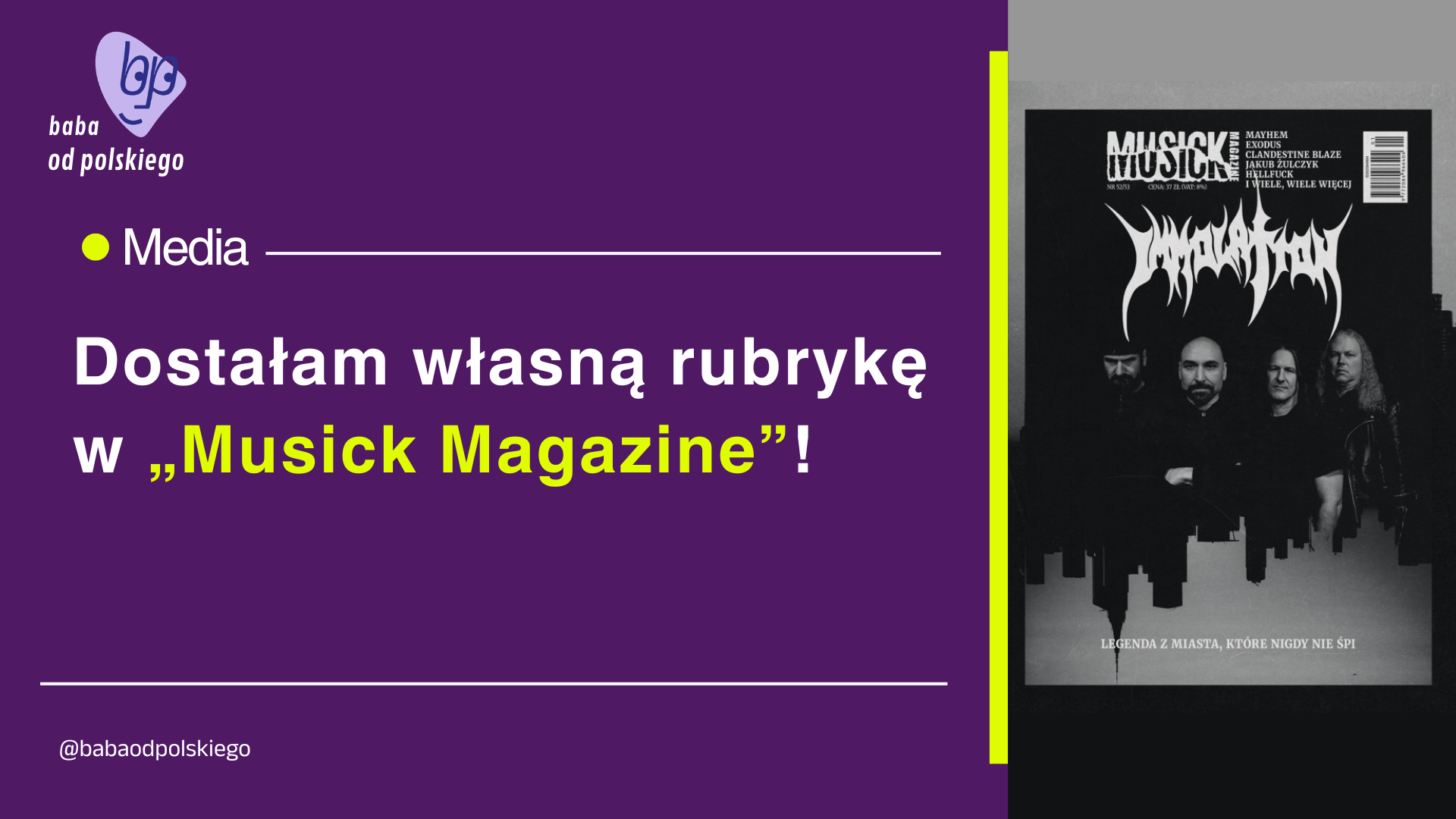 Dostałam własną rubrykę w „Musick Magazine” – „MALIGNA”