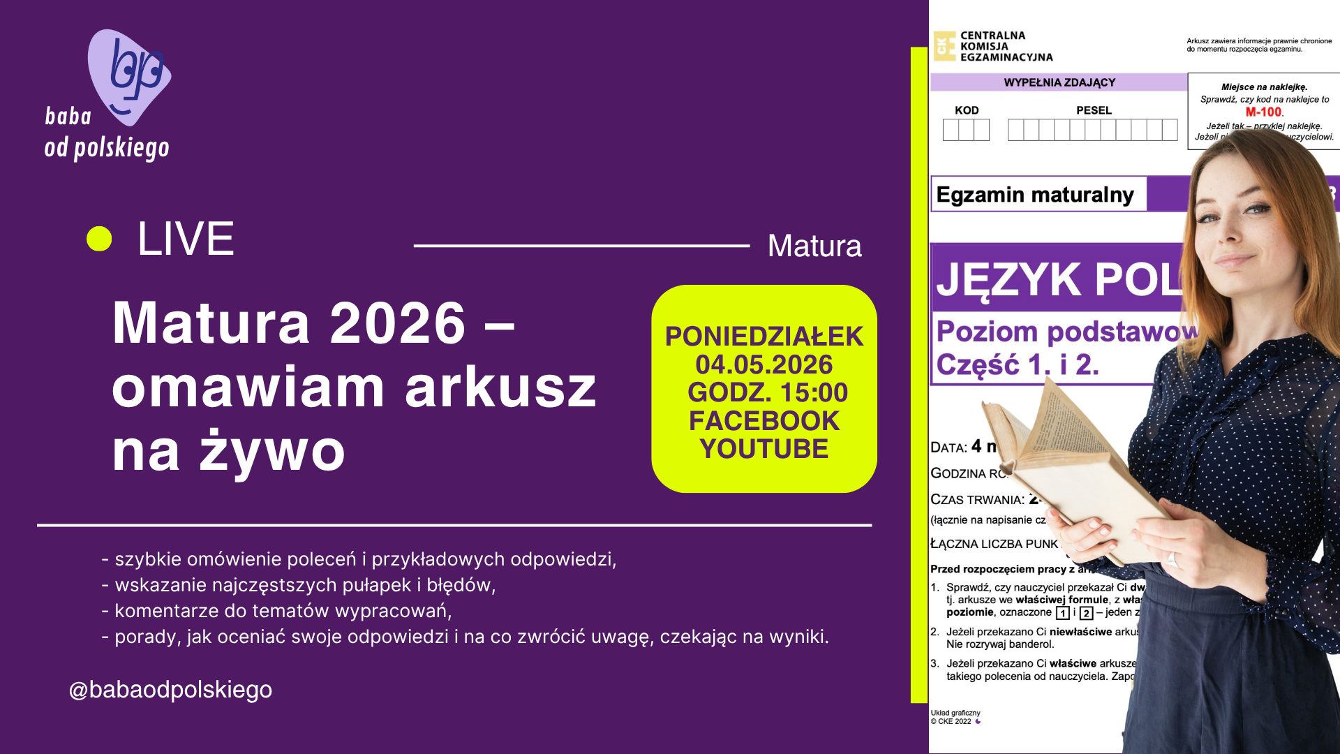 Matura 2026 – sprawdzam i omawiam na żywo [LIVE] – 4 maja 2026 o godz. 15:00