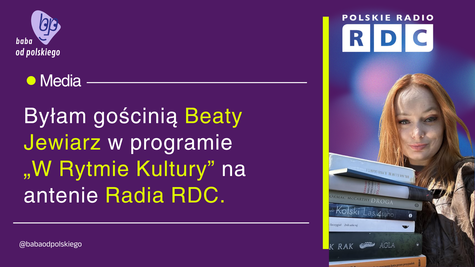 Byłam gościnią Beaty Jewiarz w programie „W Rytmie Kultury” na antenie Radia RDC.