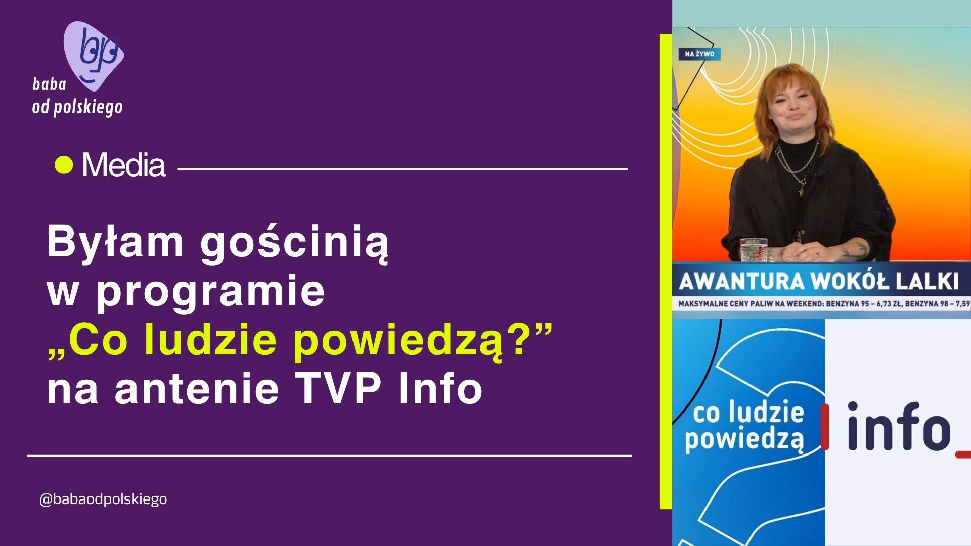 Byłam gościnią w programie „Co ludzie powiedzą?” na antenie TVP Info
